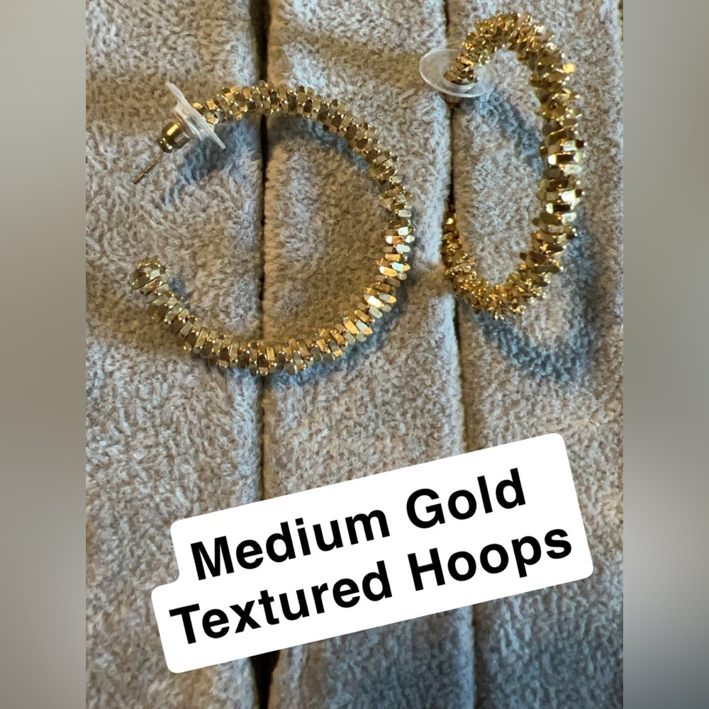 Medium Sized Textured Gold Hoops